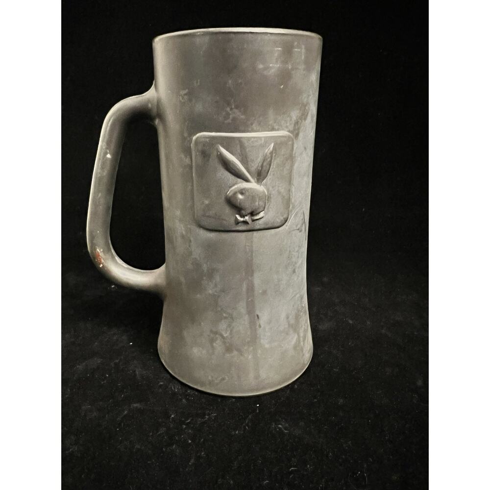 Playboy Club Pewter Style Beer Stein Embossed Bunny Logo Glass
